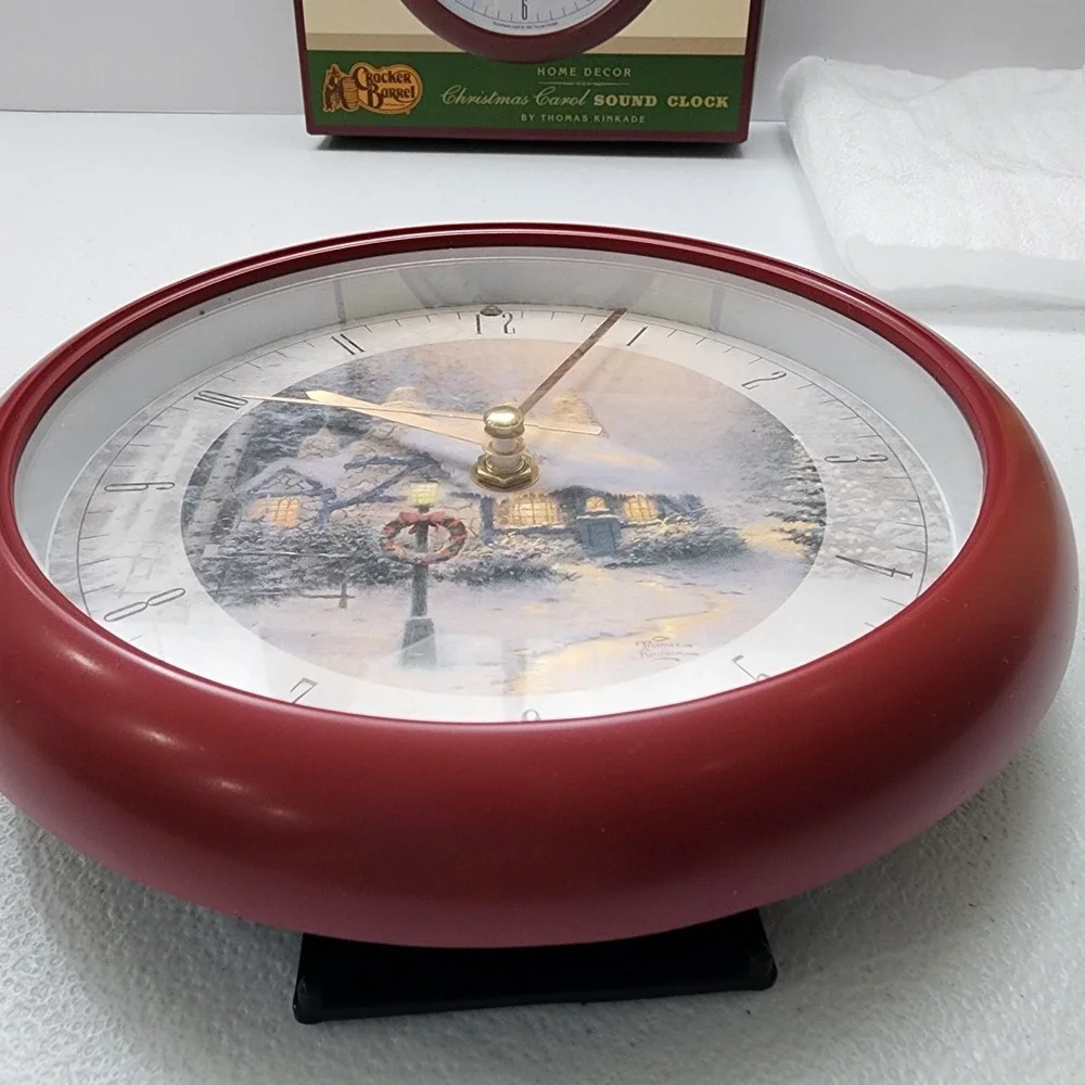 VTG 1993 Cracker Barrel Thomas Kinkade Plaid Tidings Christmas Carol Sound Clock